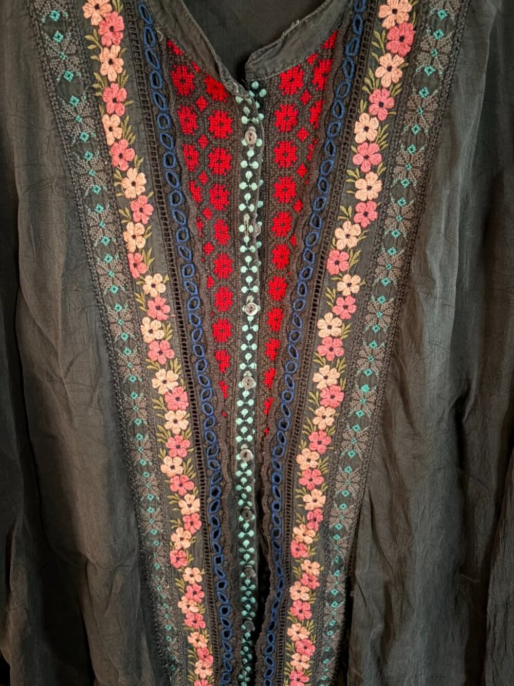 Johnny Was Bohemian Embroidered Button Up Blouse - Picture 4 of 8